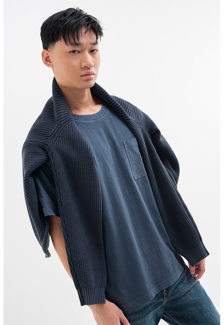 Tricou de bumbac cu buzuar pe piept - Albastru inchis