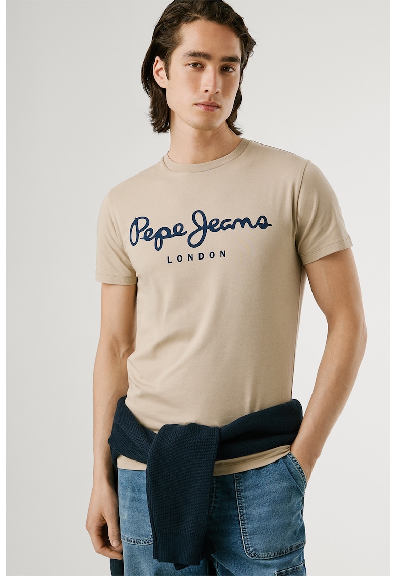 Tricou regular fit cu logo - Albastru ultramarin/Bej