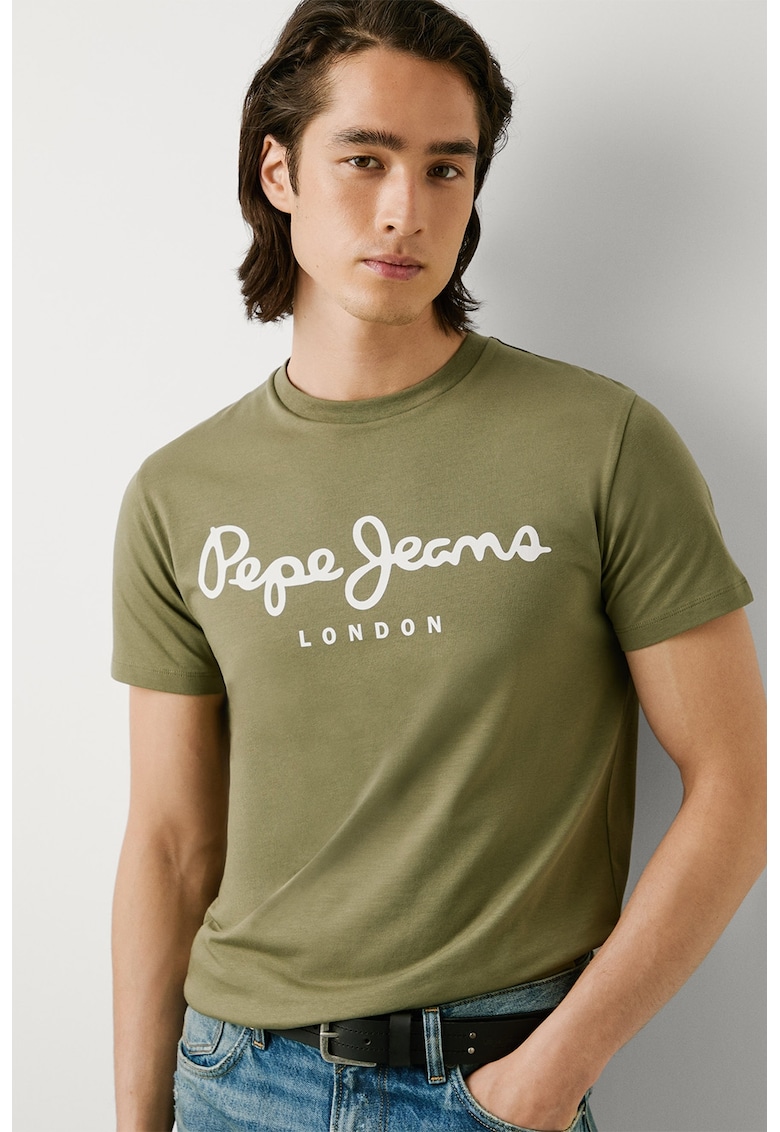 Tricou regular fit cu logo - Alb/Verde sparanghel