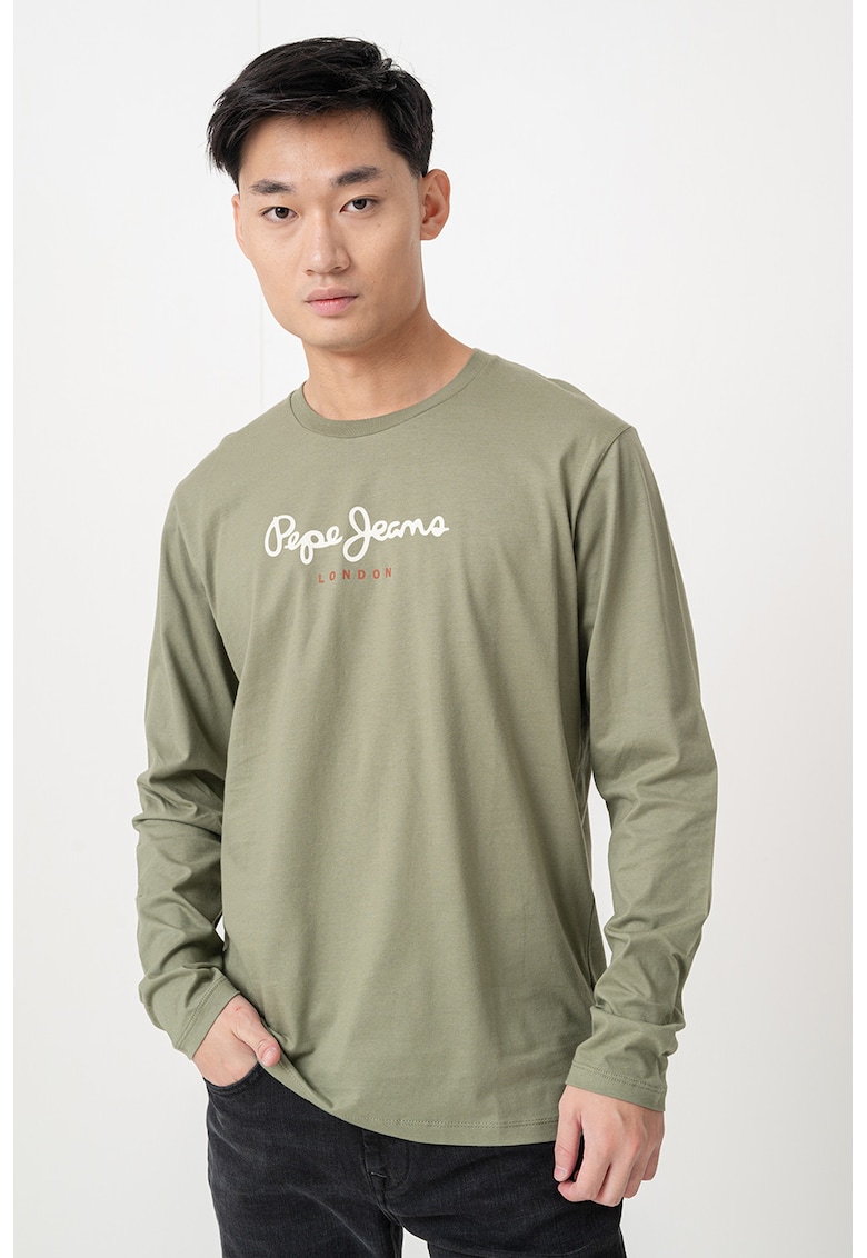 Bluza cu decolteu la baza gatului si logo - Verde