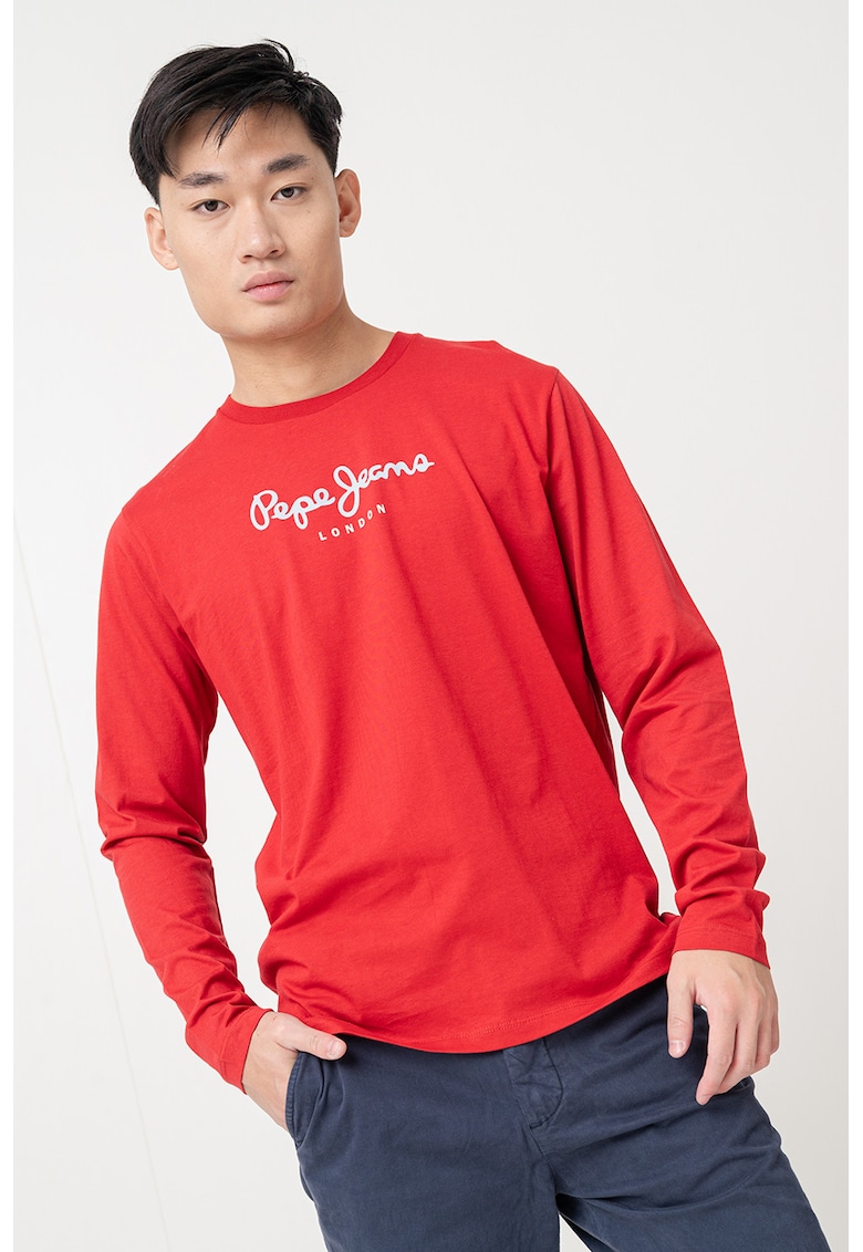 Pepe Jeans London Bluza cu decolteu la baza gatului si logo - Rosu
