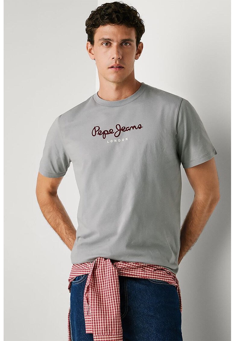 Tricou cu decolteu la baza gatului si logo - Visiniu/Gri