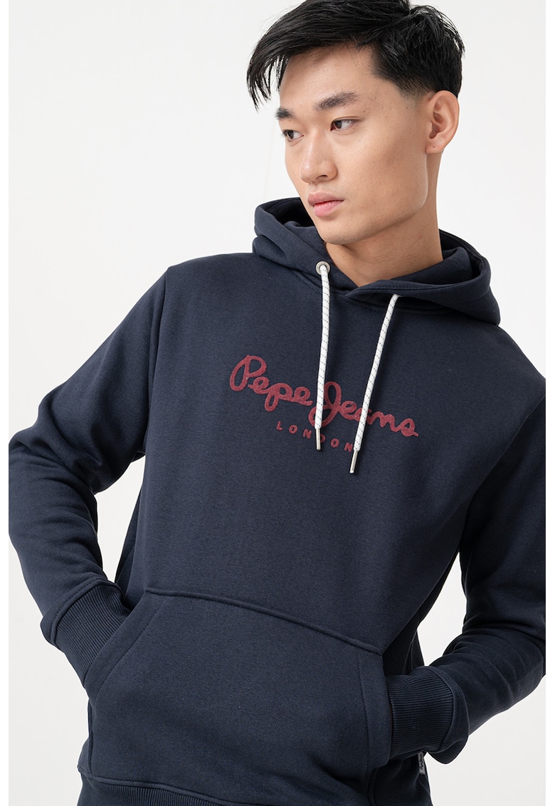 Hanorac regular fit cu logo - Bleumarin