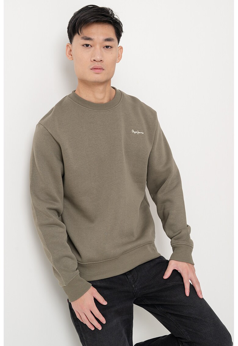 Bluza de trening regular fit cu decolteu la baza gatului - Verde