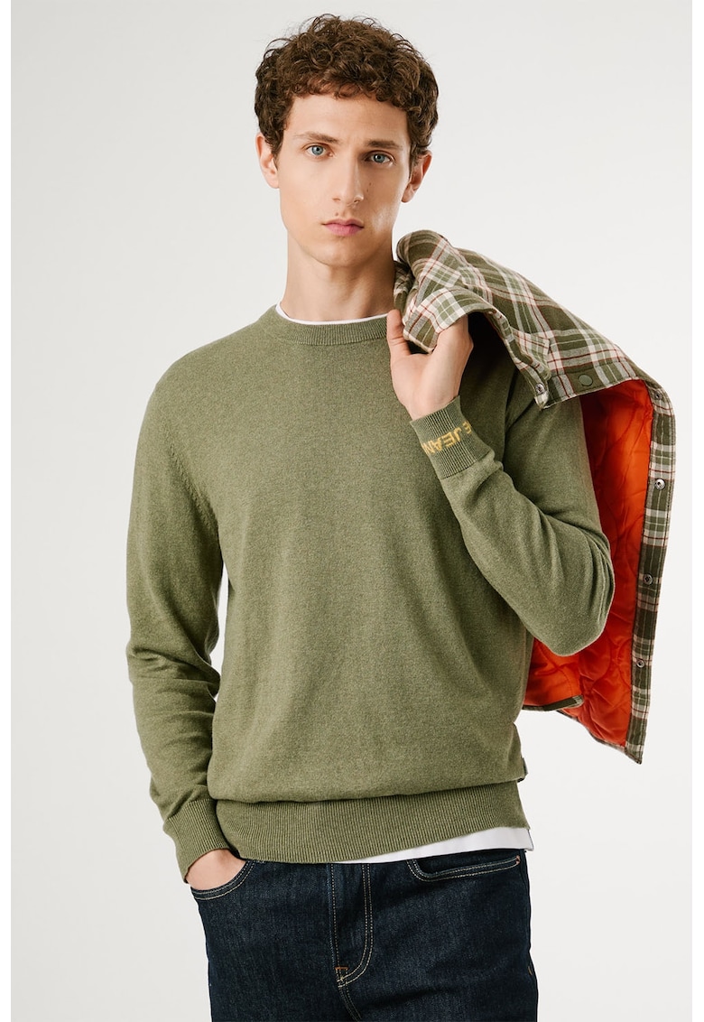 Pulover uni cu margini striate