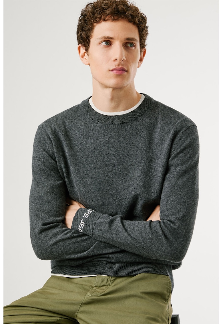 Pulover uni cu margini striate