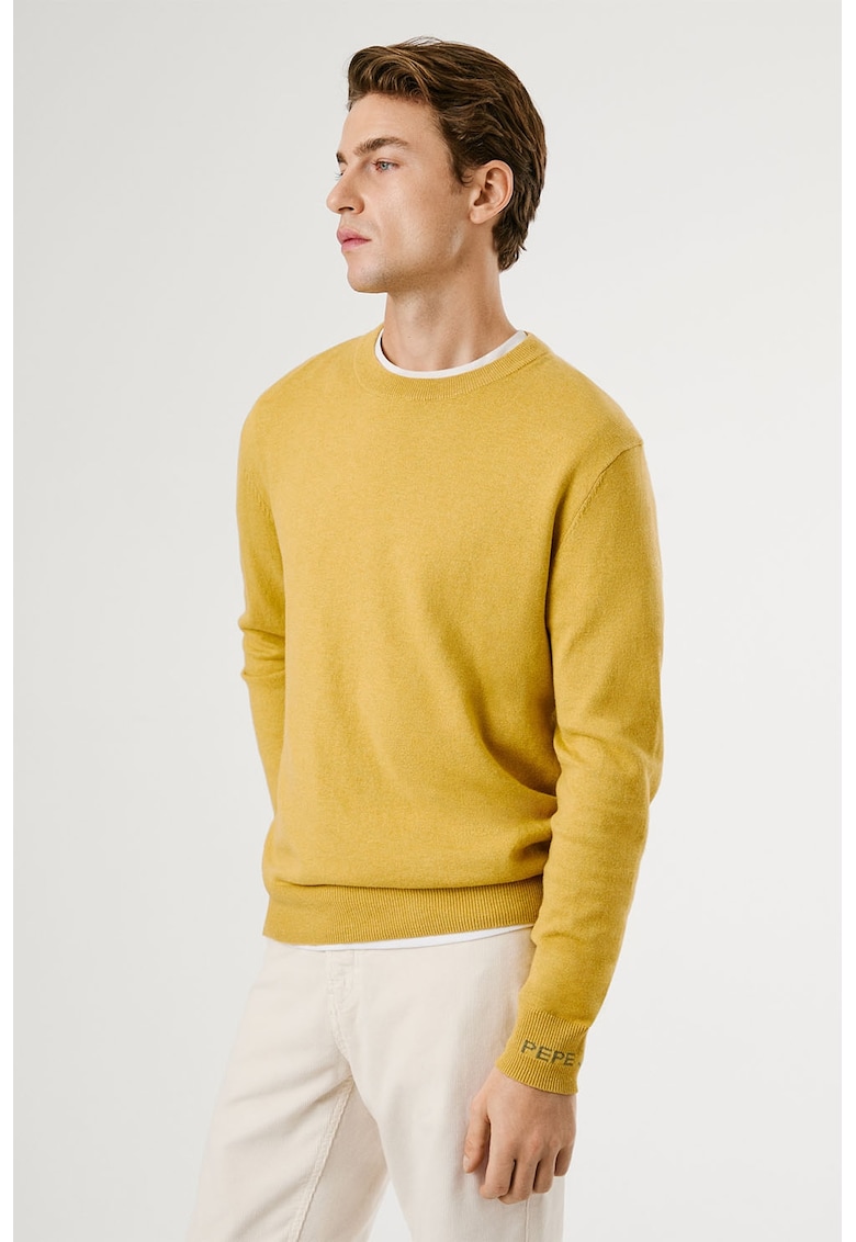 Pulover uni cu margini striate