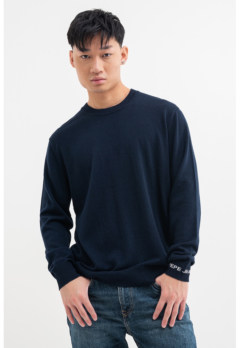 Pulover uni cu margini striate