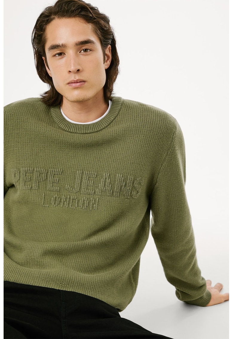 Pulover texturat cu logo in relief