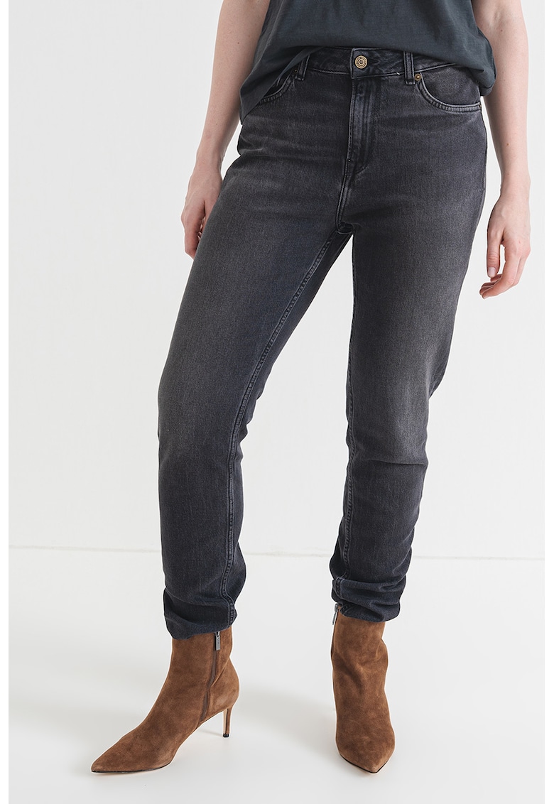Blugi conici cu talie inalta - Negru stins