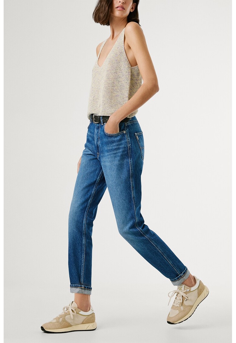 Blugi slim fit cu talie medie - Albastru