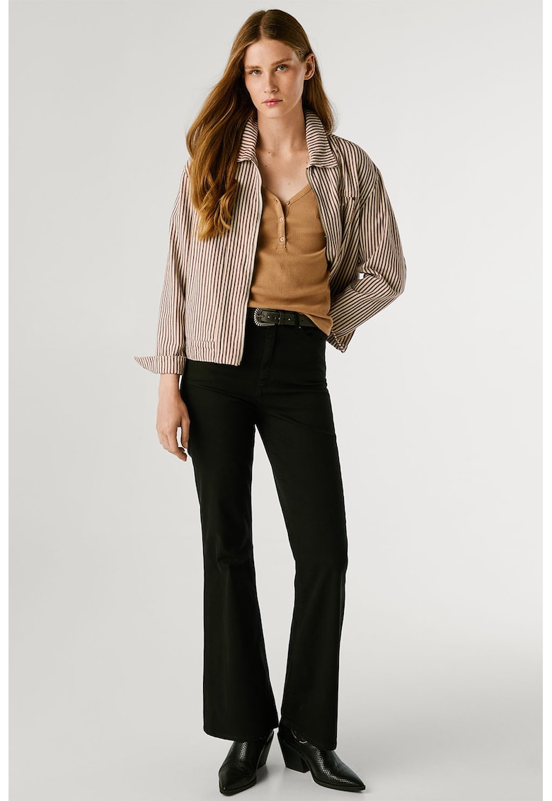 Pantaloni cu model uni si talie inalta