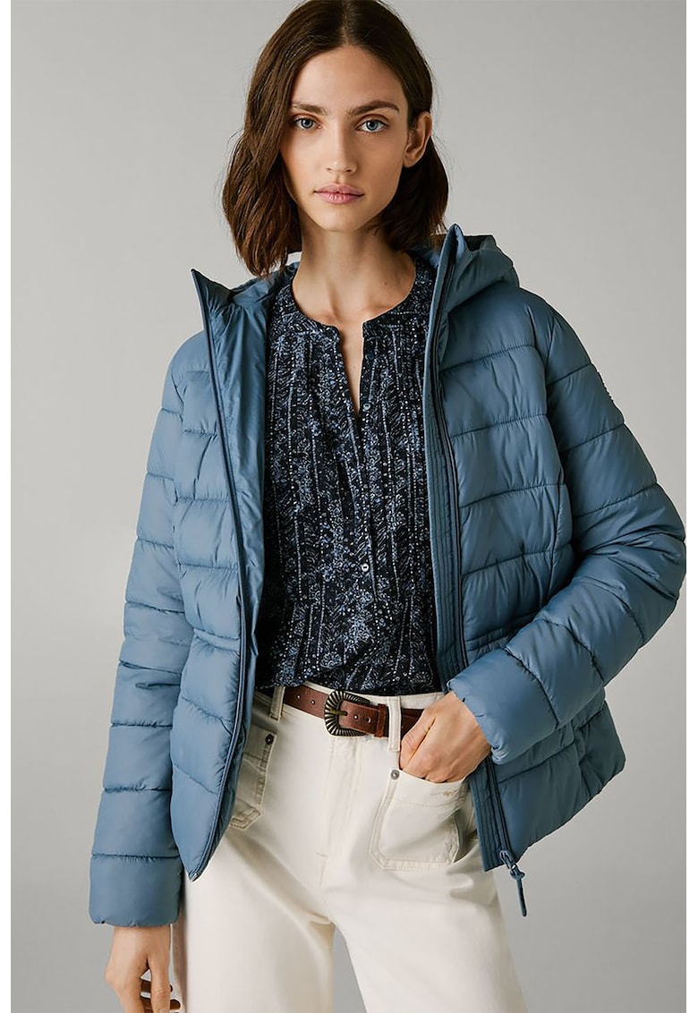 Geaca cu gluga si aspect matlasat - Albastru prafuit