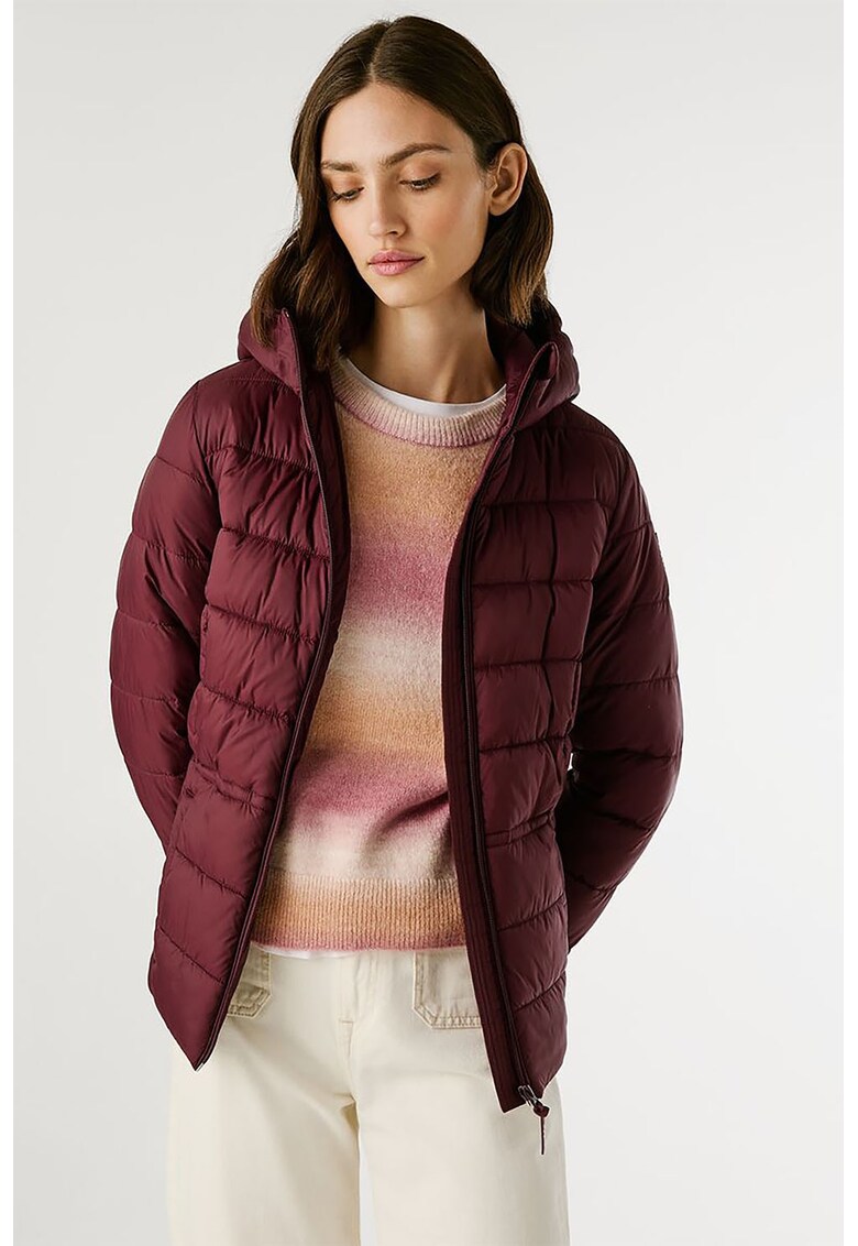 Geaca cu gluga si aspect matlasat - Visiniu