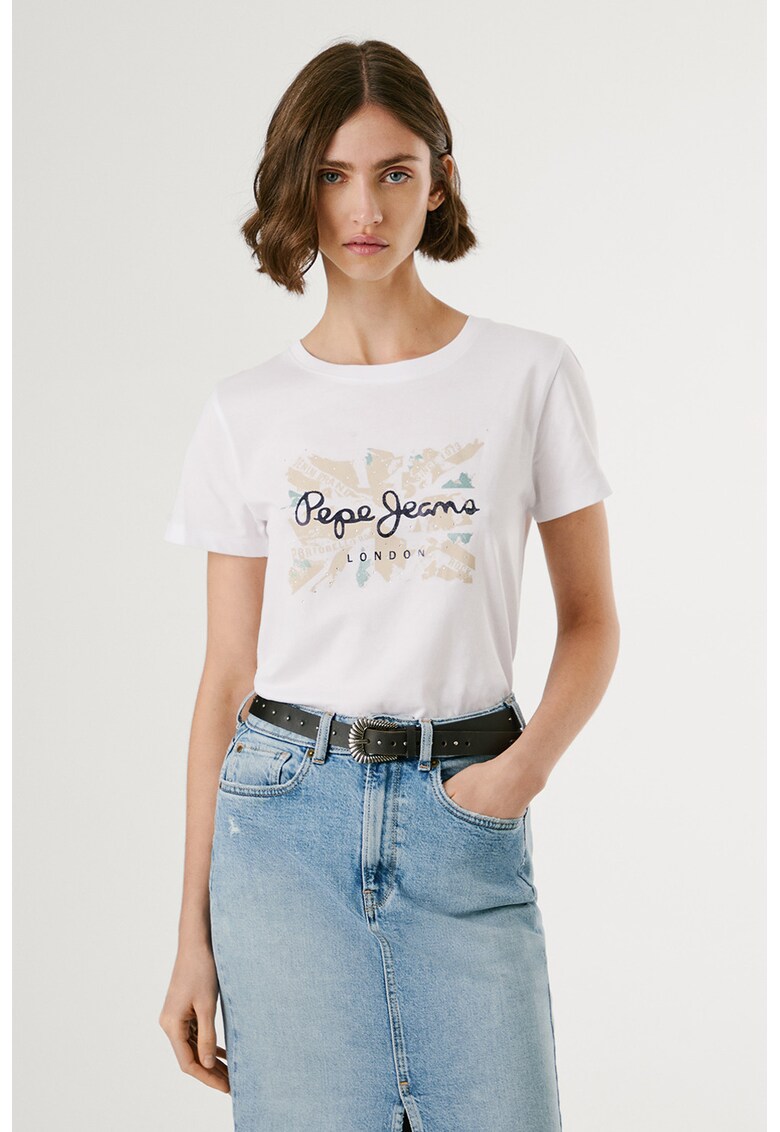 Tricou slim fit cu logo - Alb/Negru stins/Bej deschis