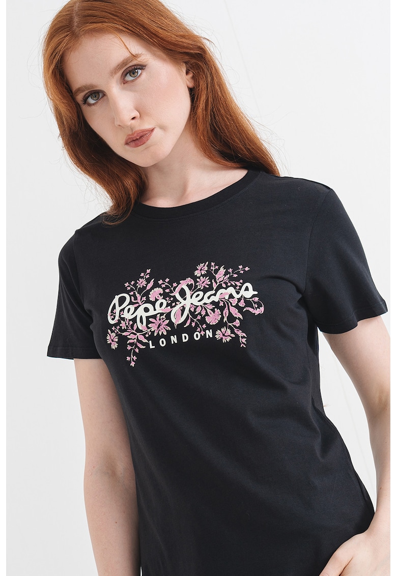 tricou slim fit cu logo - Negru/Alb murdar/Roz prafuit