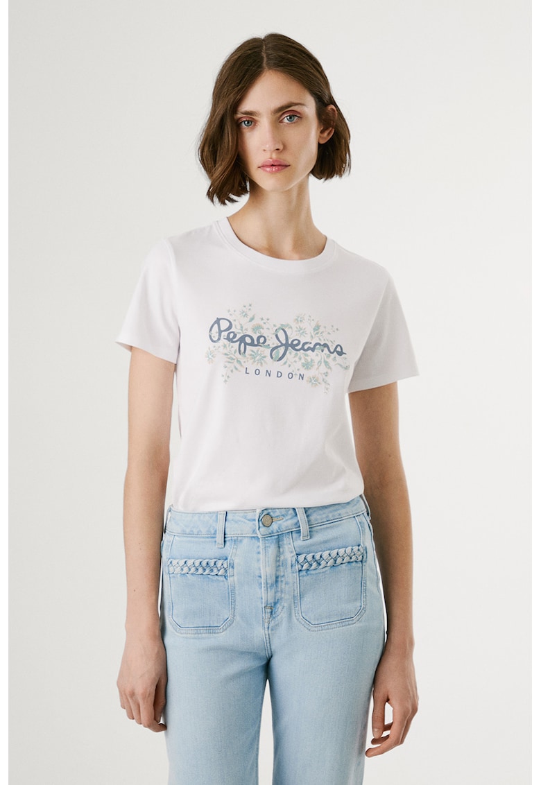 tricou slim fit cu logo - Alb/Albastru prafuit/Verde pal