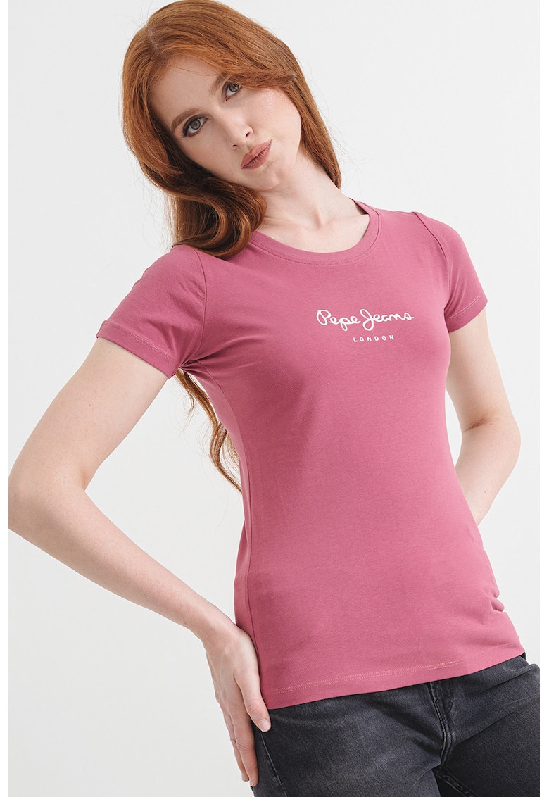Tricou slim fit cu logo - Roz zmeuriu