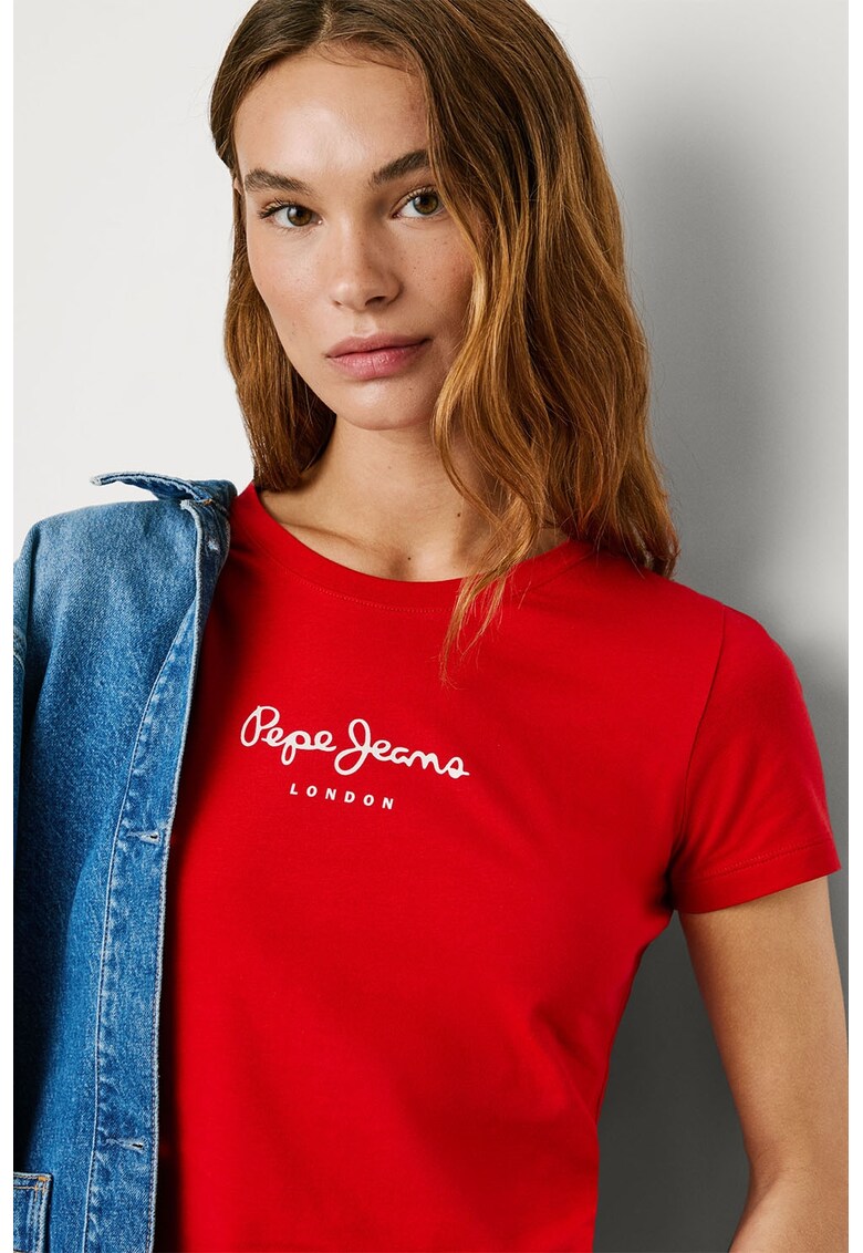 Tricou slim fit cu logo - Rosu vermillion