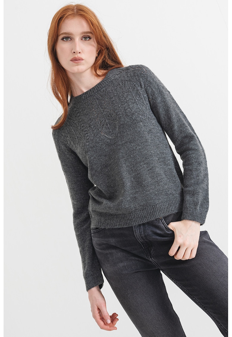 Pulover cu detalii perforate - Gri inchis melange