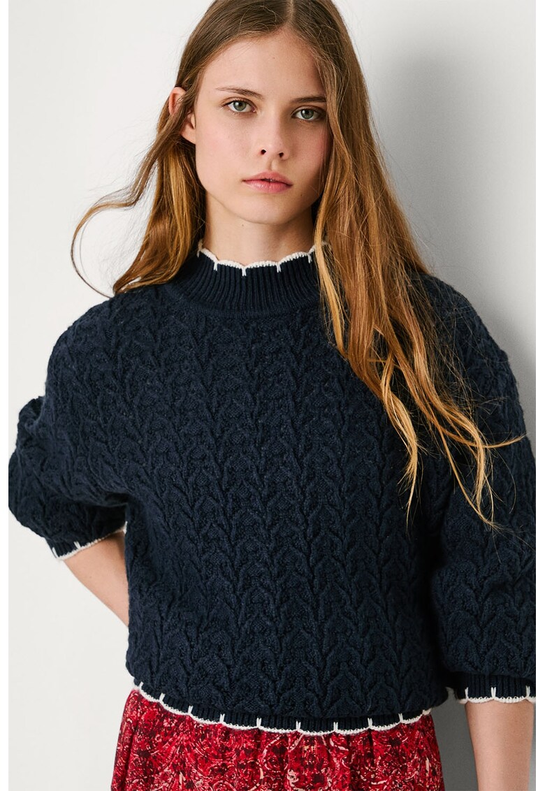 Pulover cu model torsade - Albastru ultramarin