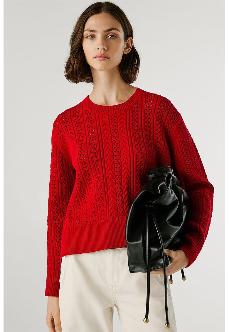 Pulover cu model torsade si decolteu rotund