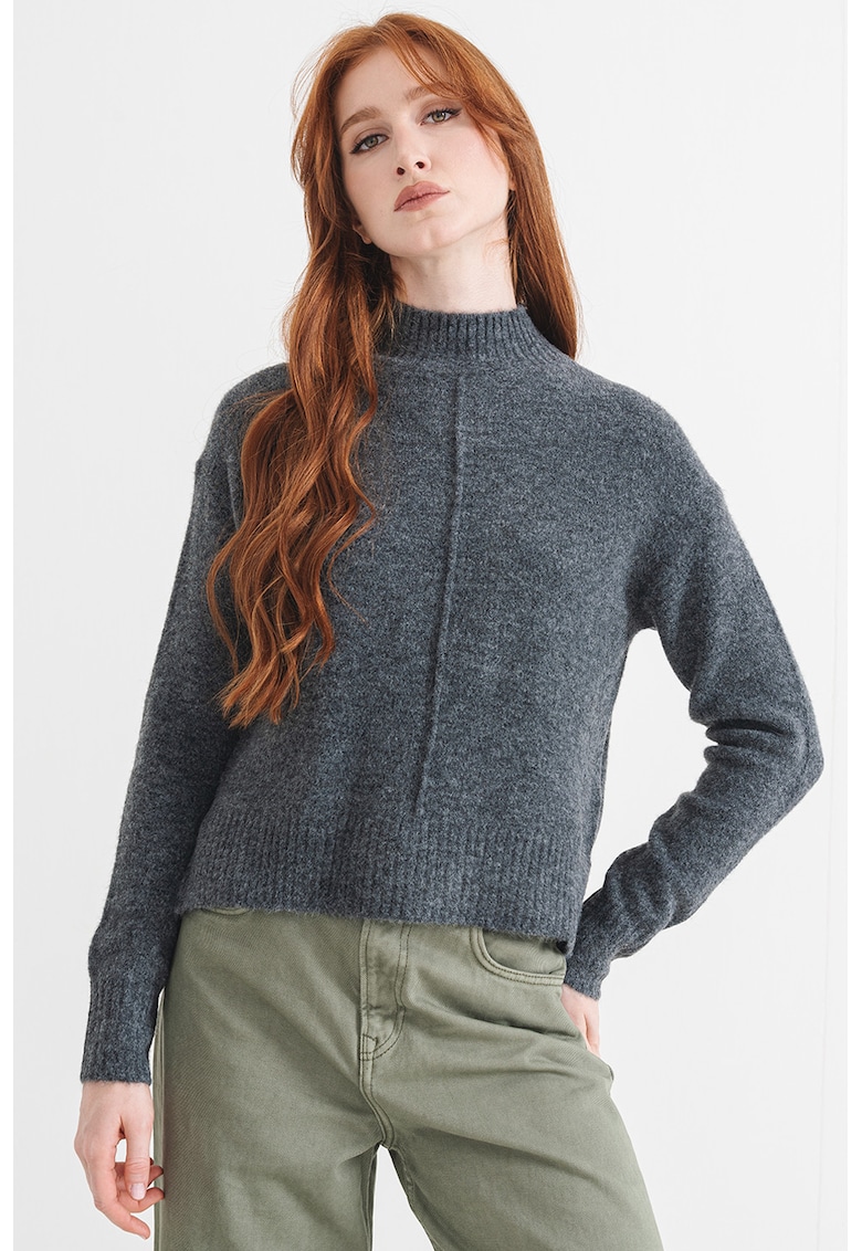 Pulover din amestec de lana cu guler scurt
