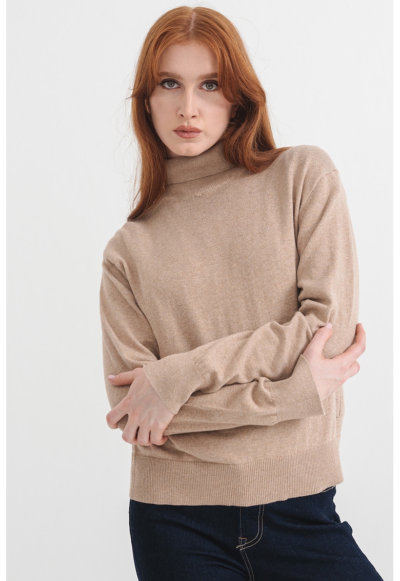 Pulover din amestec de lana si casmir - cu guler inalt