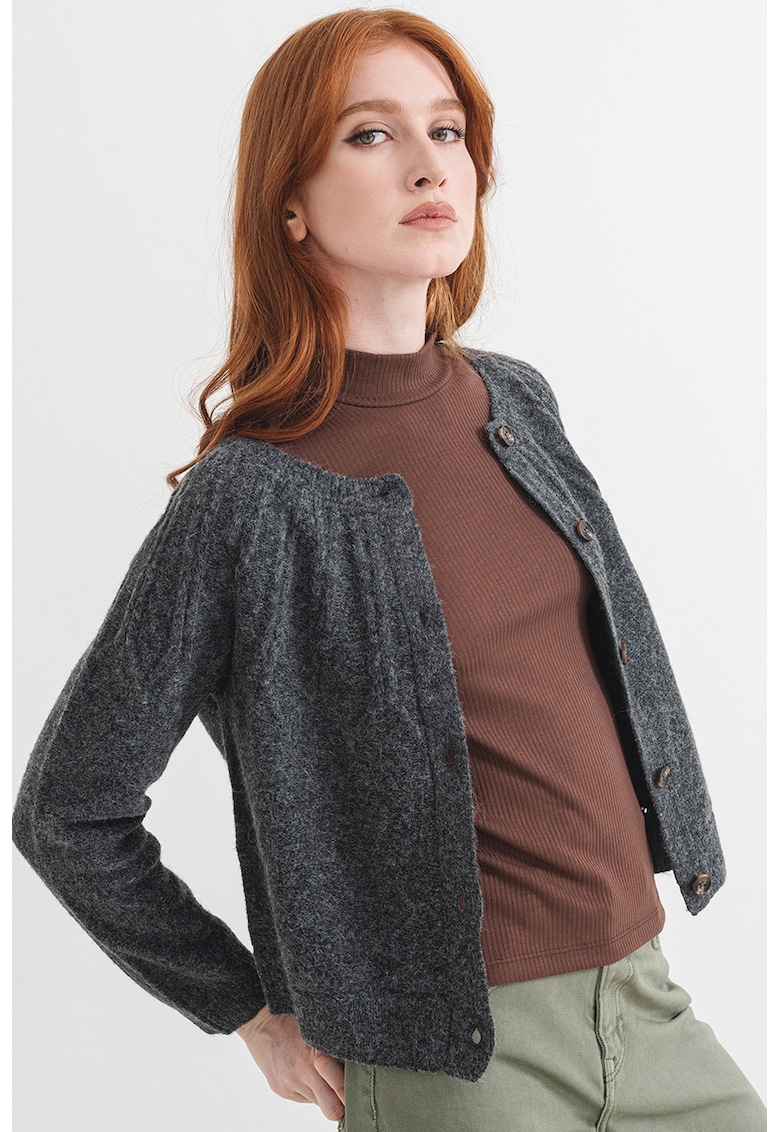 Cardigan din amestec de lana cu decolteu barcuta