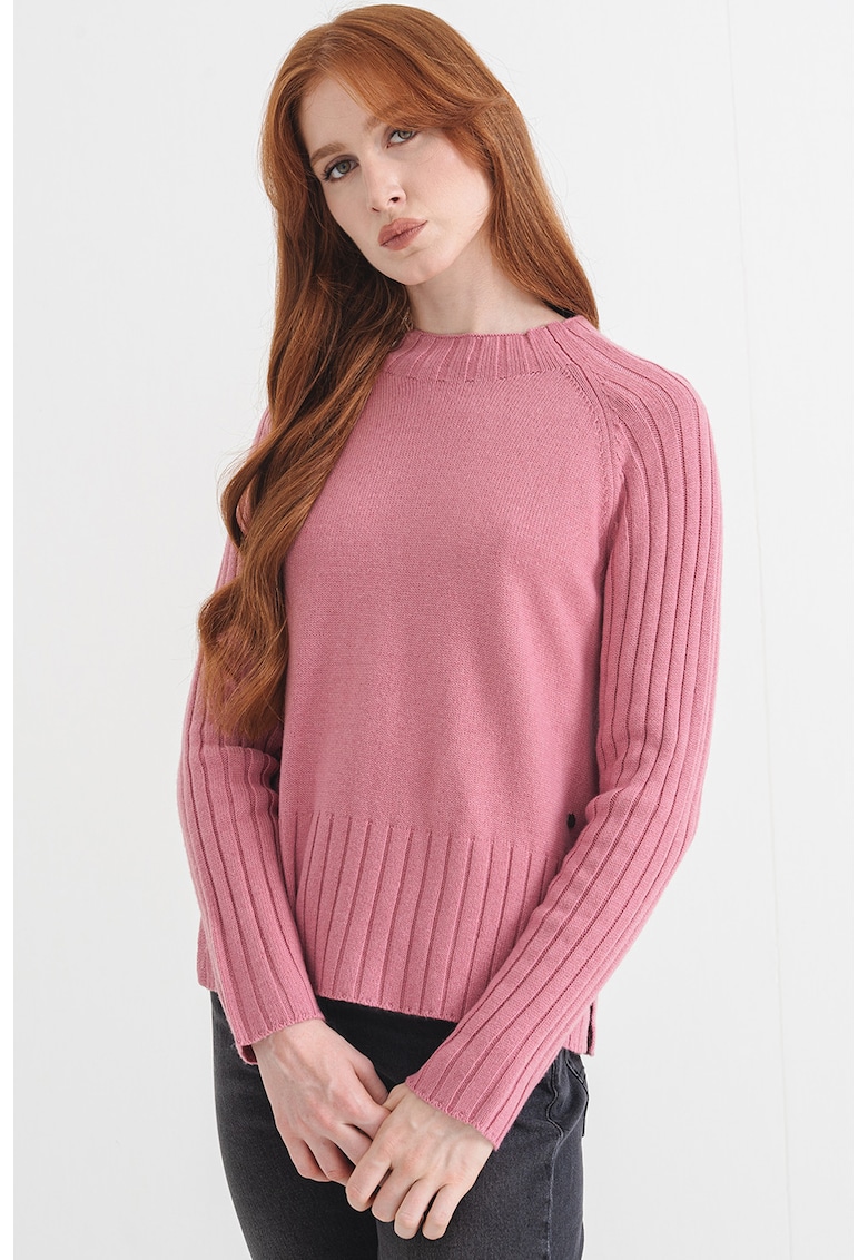 Pulover tricotat uni - Roz prafuit