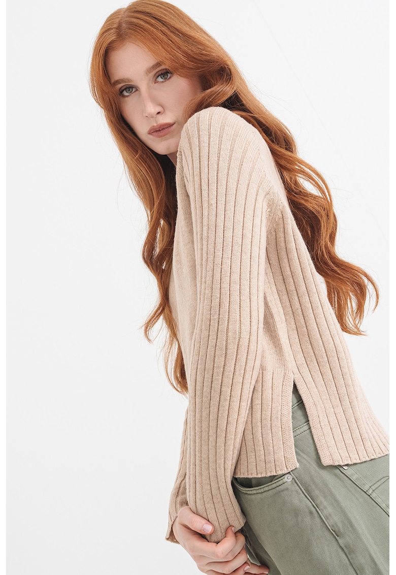 Pulover tricotat uni - Bej