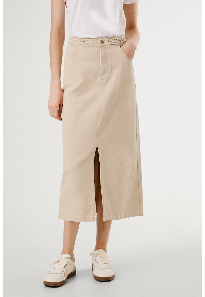 Fusta midi de denim cu slit frontal