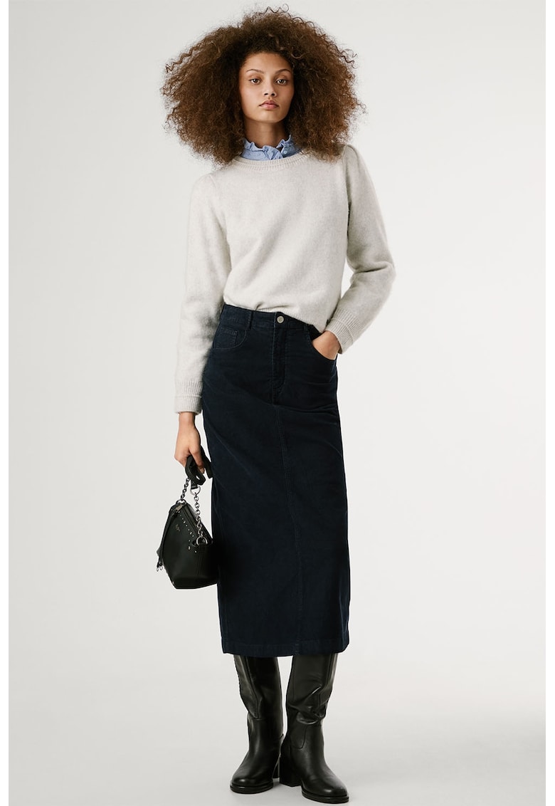 Fusta midi din denim cu croiala dreapta