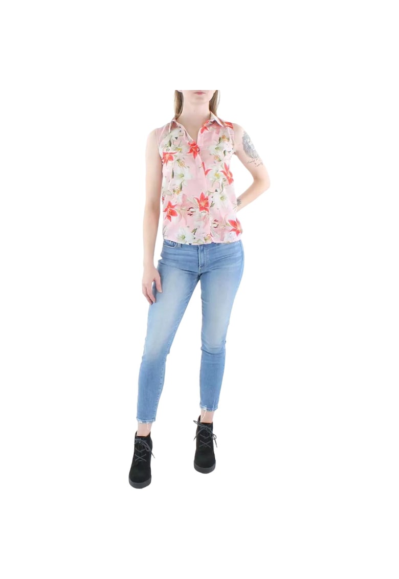 Camasa fara maneci cu imprimeu floral -