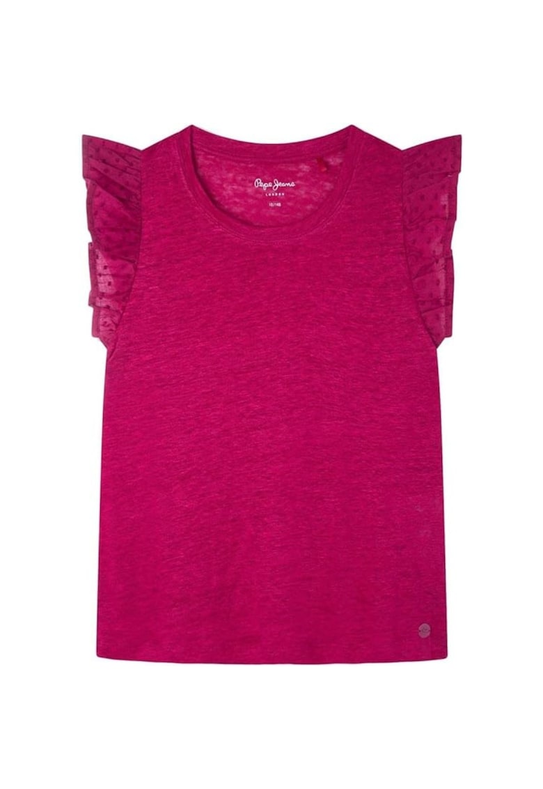 Tricou din in cu maneci cu volane -