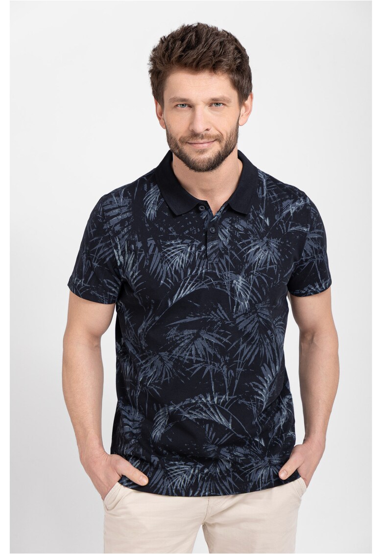 Tricou polo O-Raw pentru barbati - albastru marin cu model