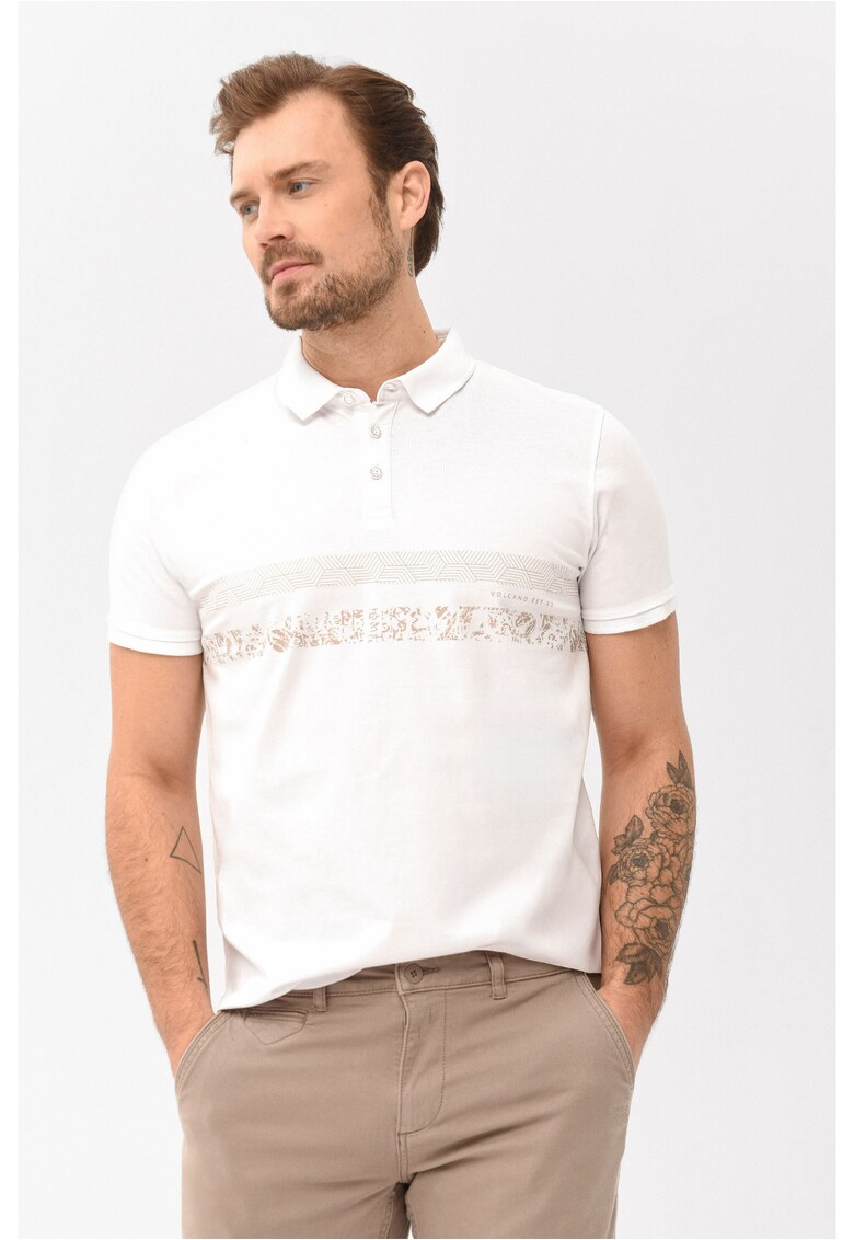 Tricou polo O-Stev pentru barbati - alb cu imprimeu