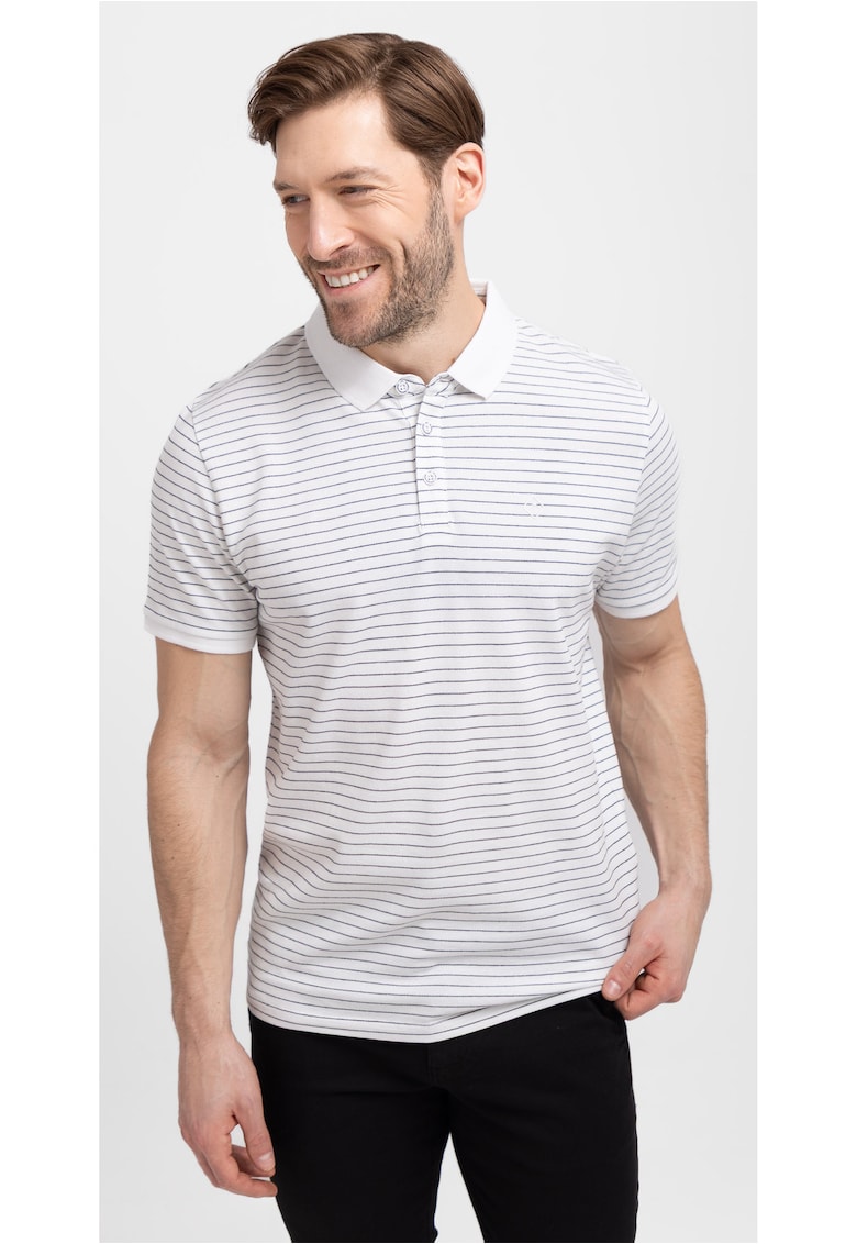 Tricou polo O-Will pentru barbati - cu dungi - alb