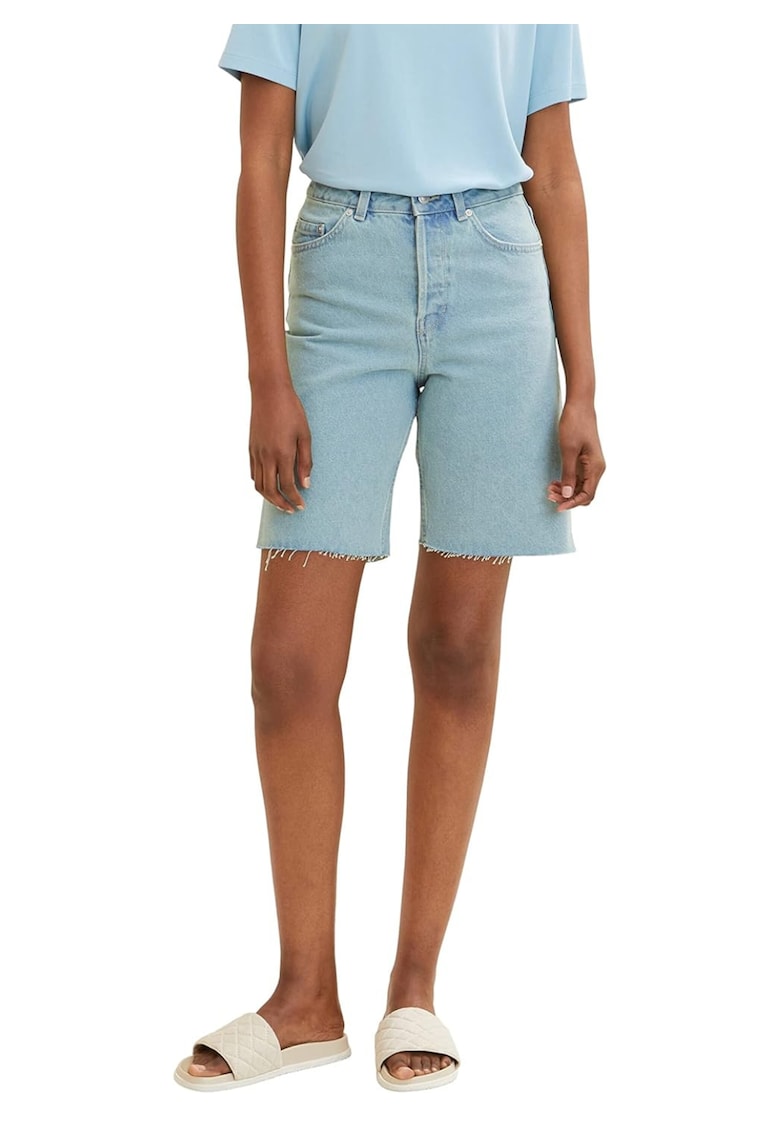 Bermude din denim cu terminatie nefinisata -