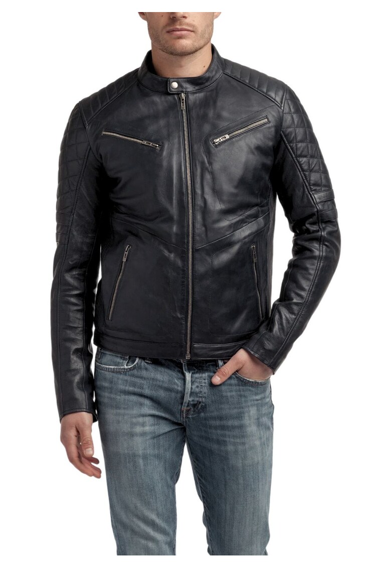 Jacheta de piele cu buzunare laterale -