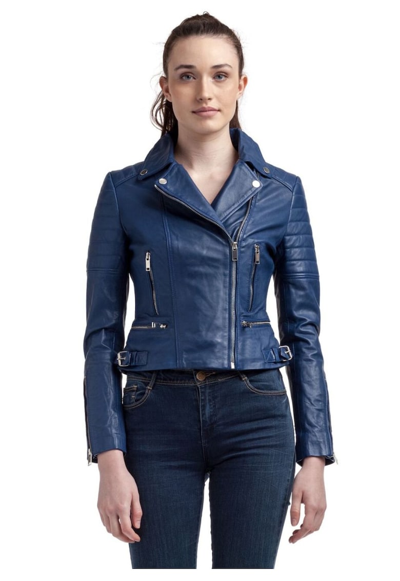 Jacheta biker de piele naturala Leonor - Jacheta biker de piele naturala Leonor -