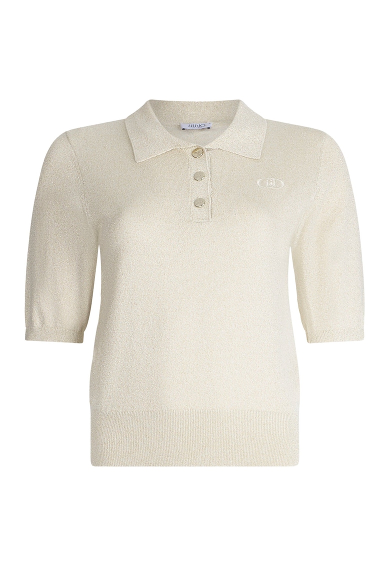 Tricou polo din tricot fin cu aspect stralucitor