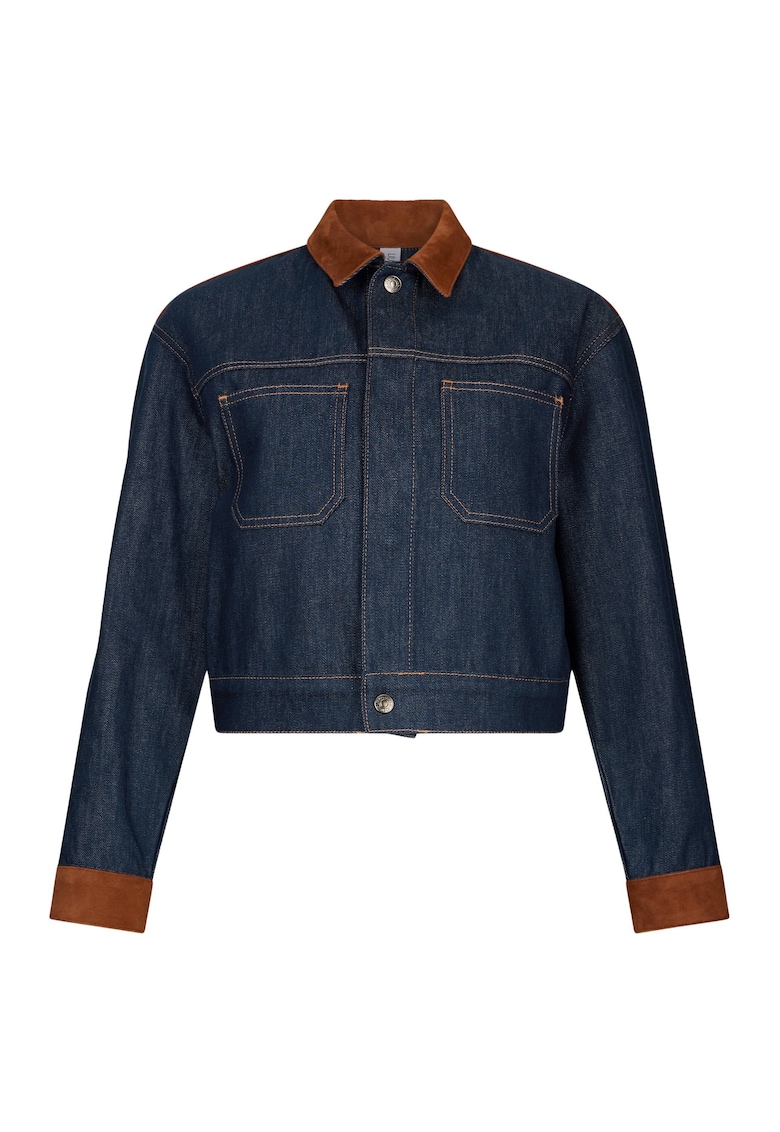 Jacheta din denim cu detalii din piele intoarsa - Albastru inchis