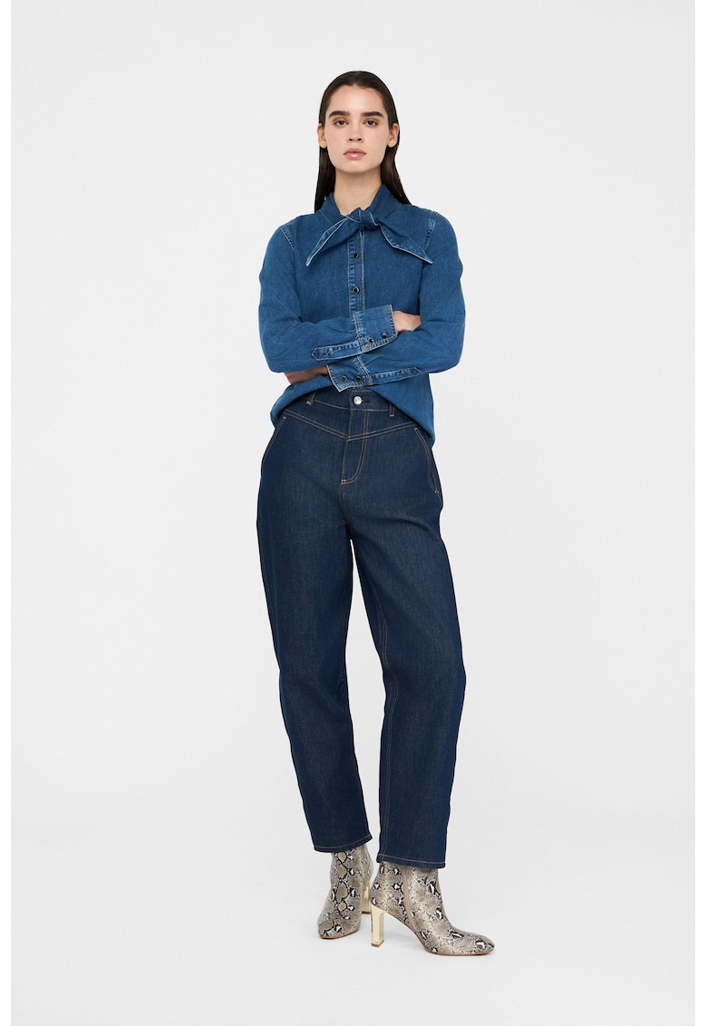 Blugi conici cu talie inalta - Albastru inchis