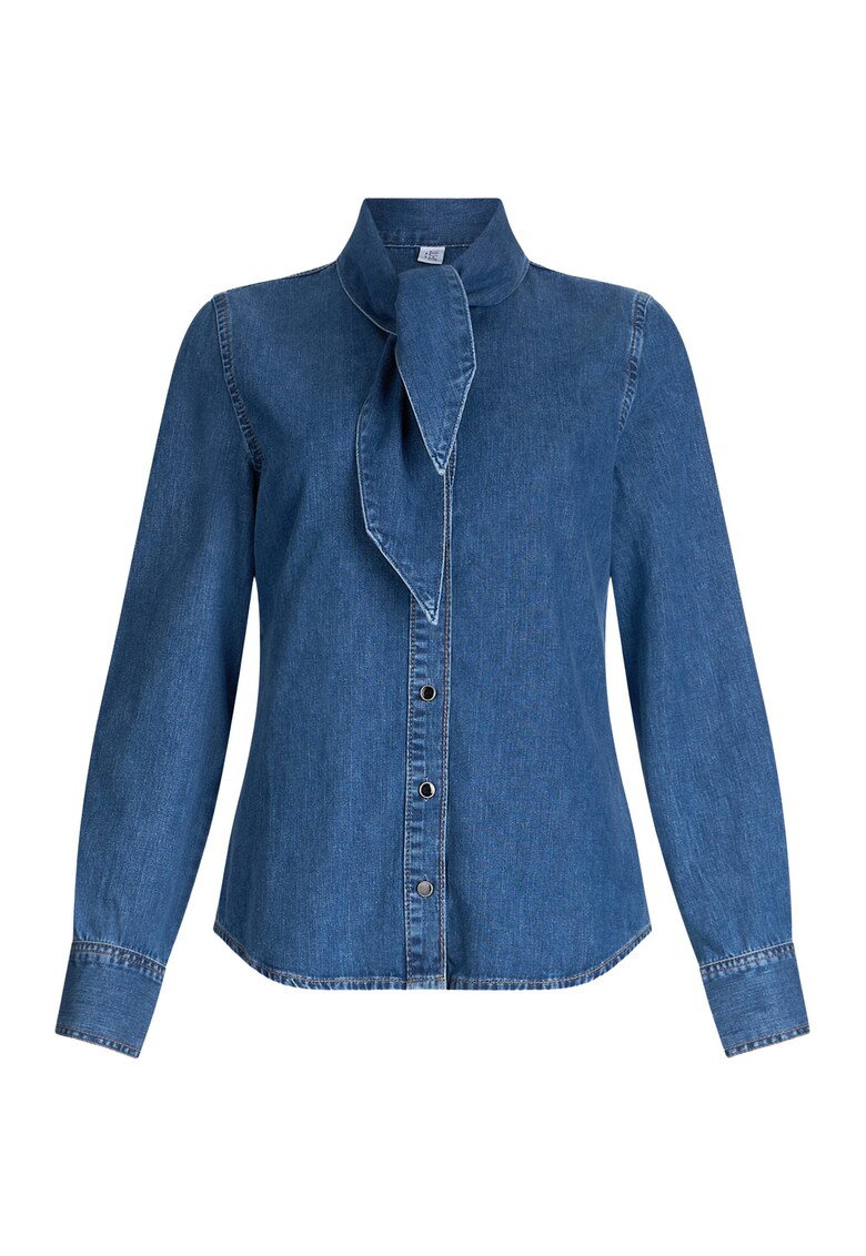 Camasa din denim cu guler cu funda din panglici