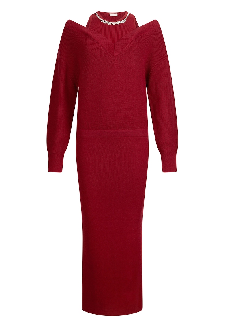 Rochie midi cu decupaje pe umeri - Rosu inchis