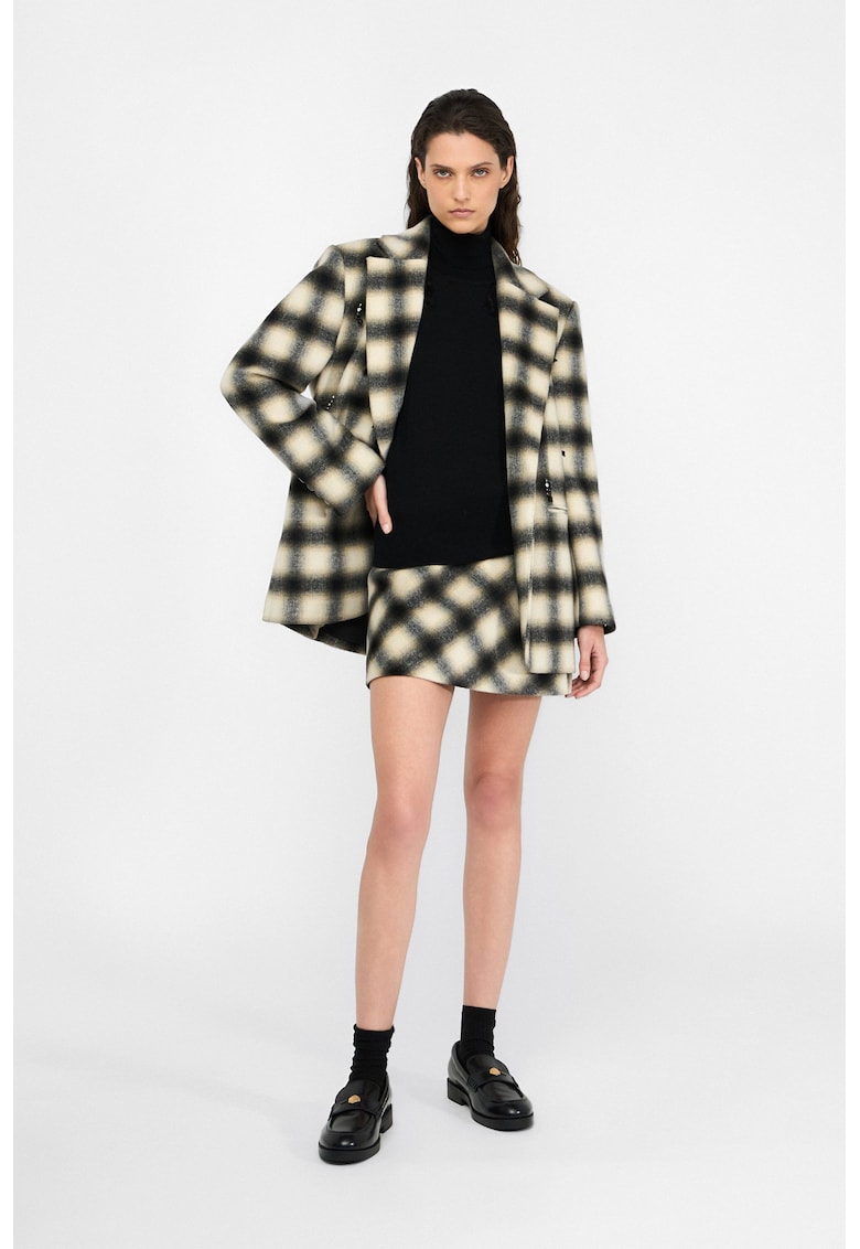 Sacou supradimensionat din amestec de lana cu strasuri - Maro inchis/Negru/Bej deschis