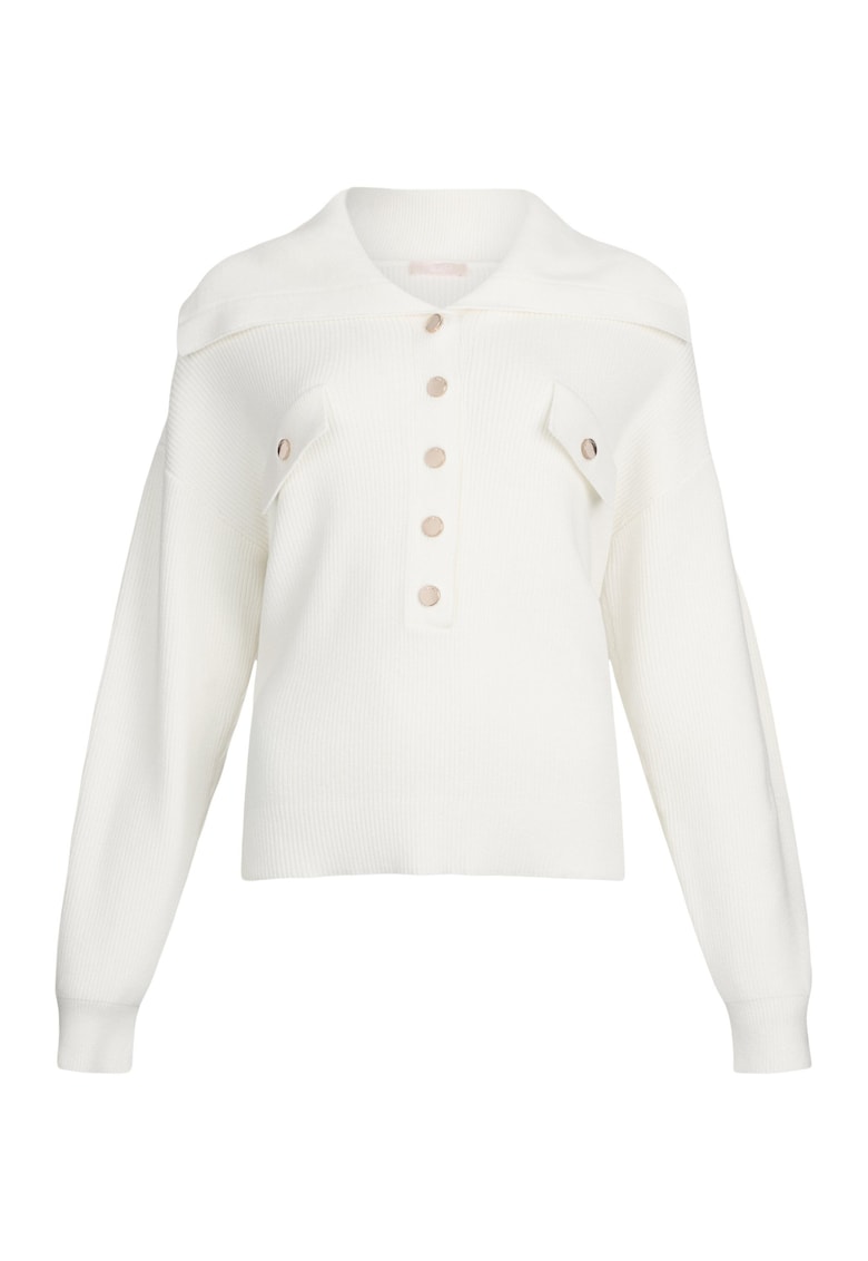 Pulover lejer cu guler maxi - Alb