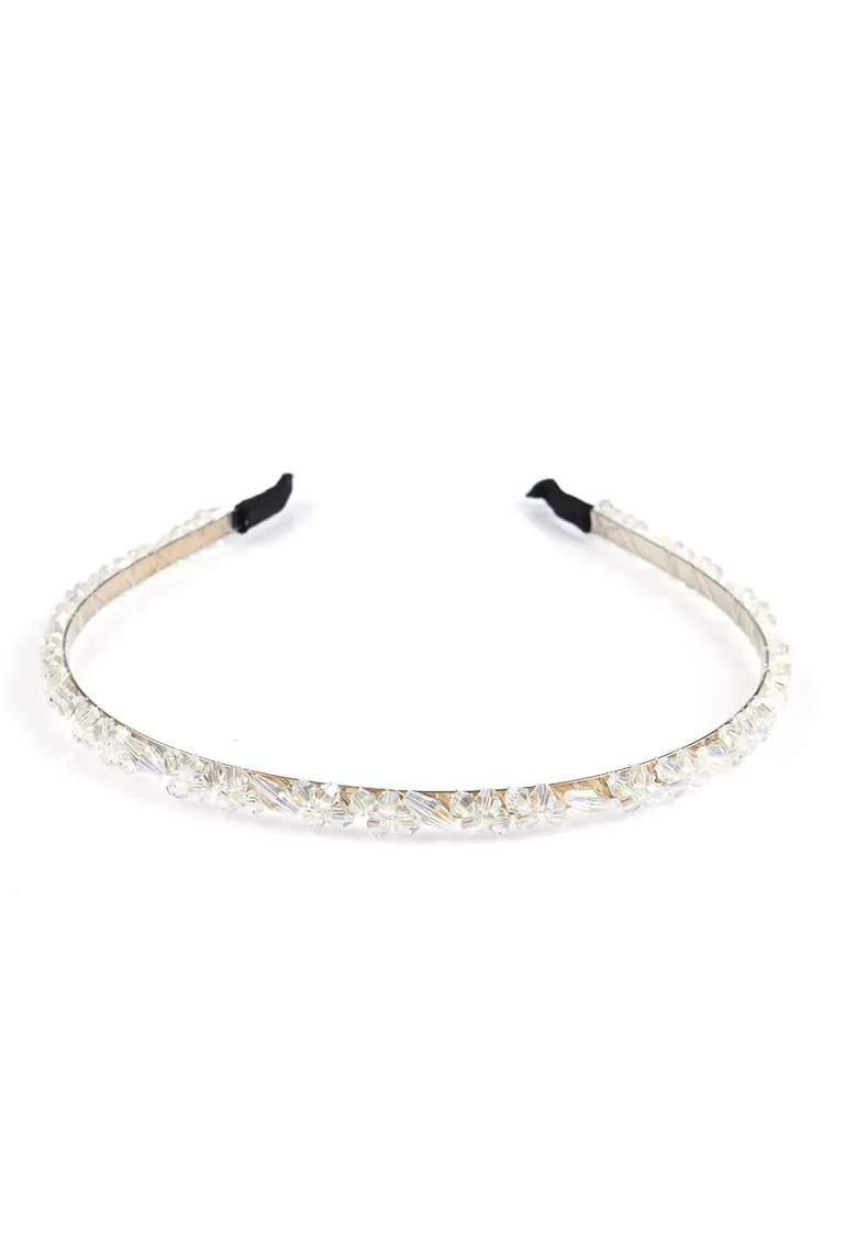 Bentita argintie cu pietre stralucitoare albe Bentita de par argintie cu flori incolore -  Paris