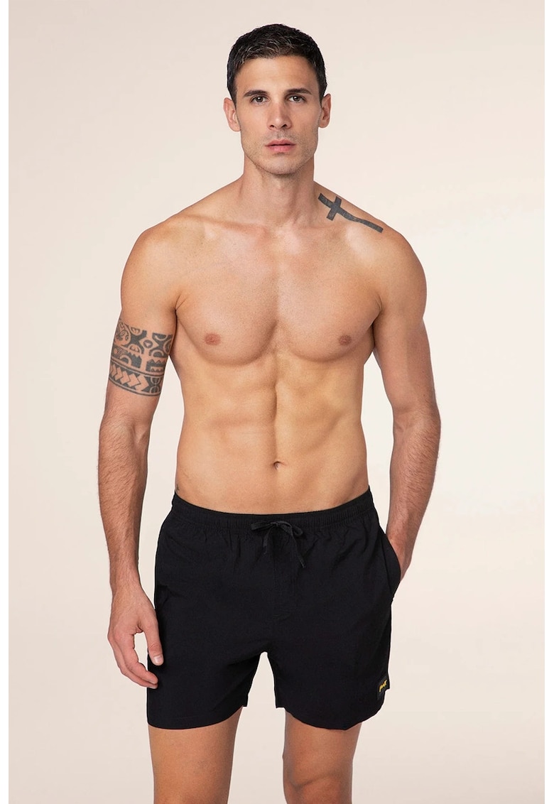 Bermude de plajă cu șnur în talie și buzunare laterale -